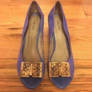 3 for $20!! Suade Cobalt blue peep toe wedges